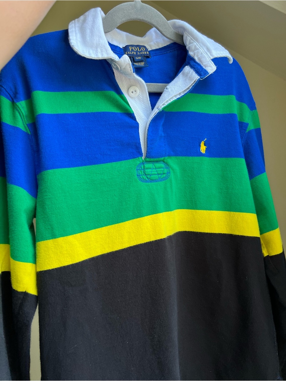 Polo by Ralph Lauren Kids Rugby Shirt in Blue, Green, Yellow, Black size 8